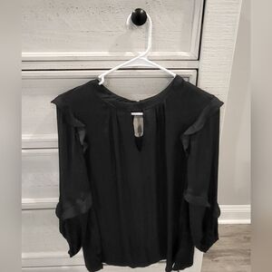 dolan Black Long Sleeve Ruffle Cold-Shoulder Blouse